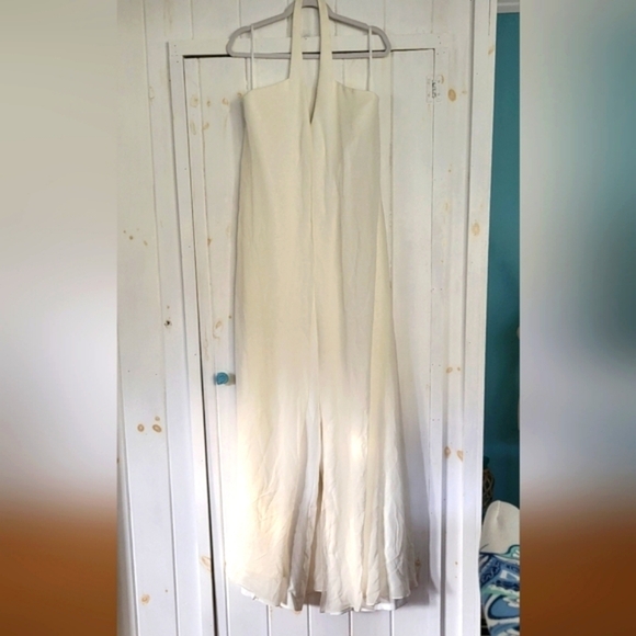 HALSTON Ori Crepe/Chiffon Halter Wideleg Jumpsuit NWT - Picture 3 of 16